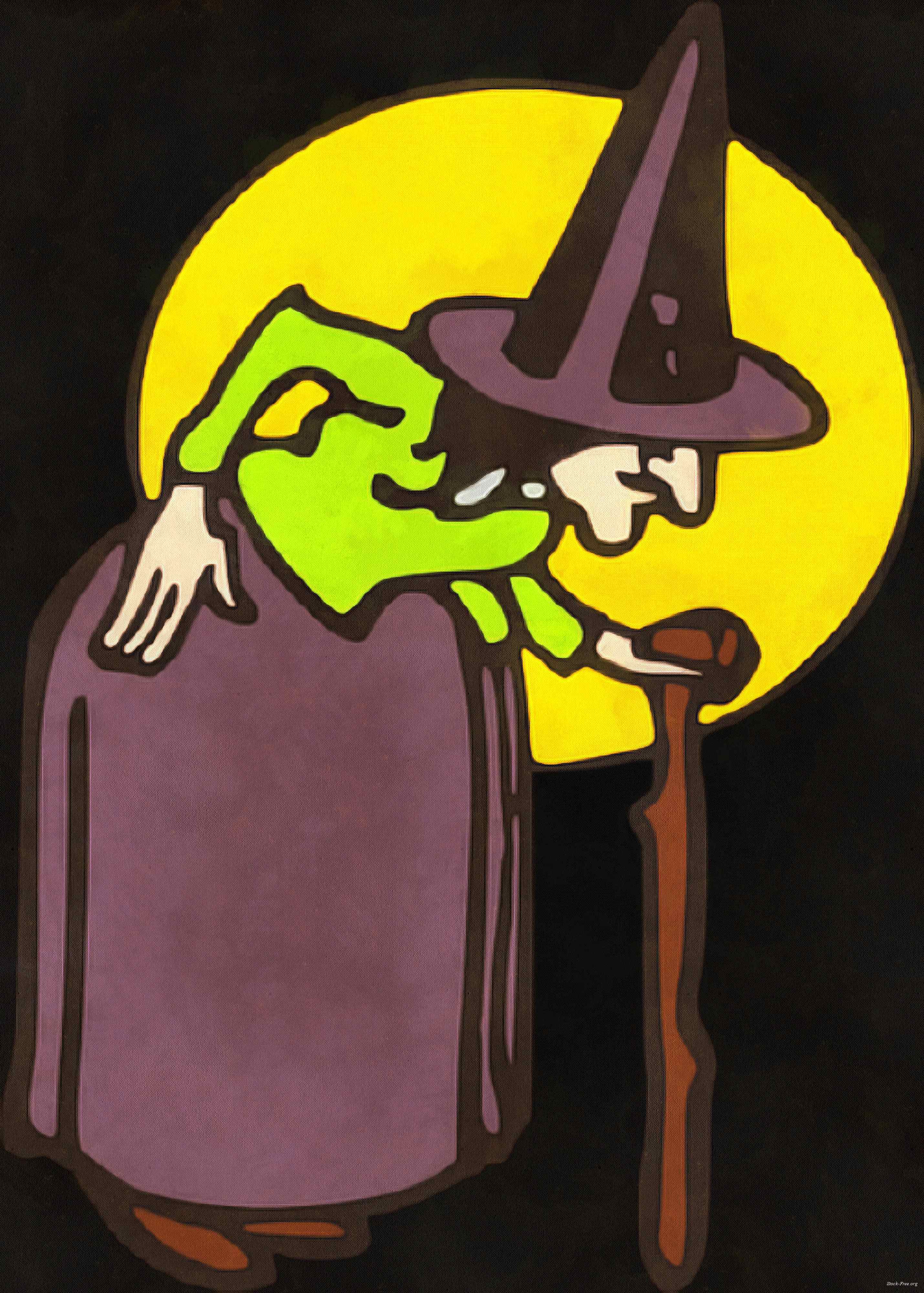 Old Witch Night Lady Moon Magic Hat Dark Spooky Halloween